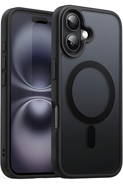 Fibaks Apple Iphone 16 Uyumlu Kılıf Kamera Çıkıntılı Magsafe Şarj Destekli Hassas Tuşlu Yumuşak Mat Kapak