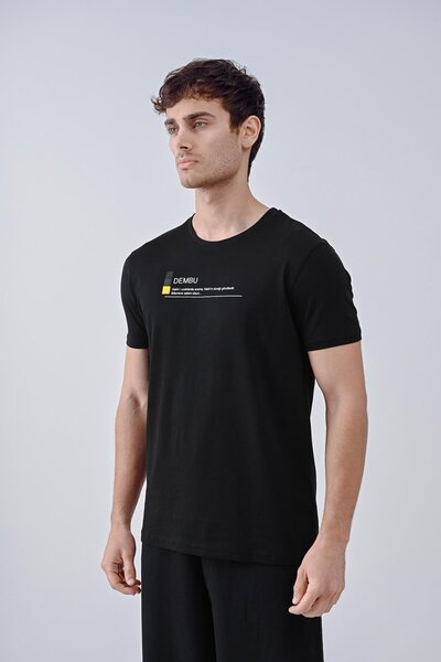 Dembu Tasarım Pamuk Bisiklet Yaka Siyah T-shirt 23'