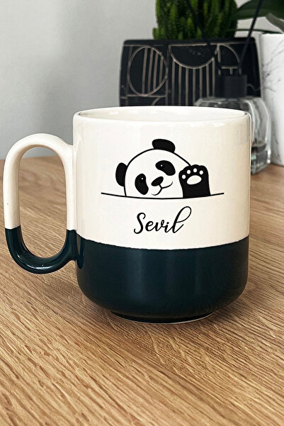 Hedizu Kişiye Özel Sevimli Panda Pro Kupa Bardak Siyah Pandalı Hediye