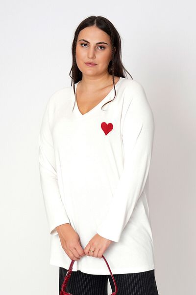 Büyük Moda Pulover tricotat subțire cu broderie inimă