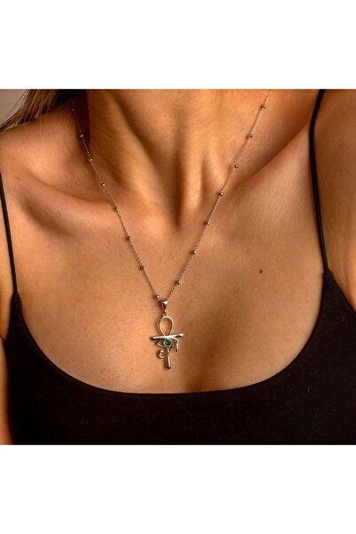 Işıltı Silver 925 Gümüş | Toplu Zincirli Göz Detaylı Ankh Kolye
