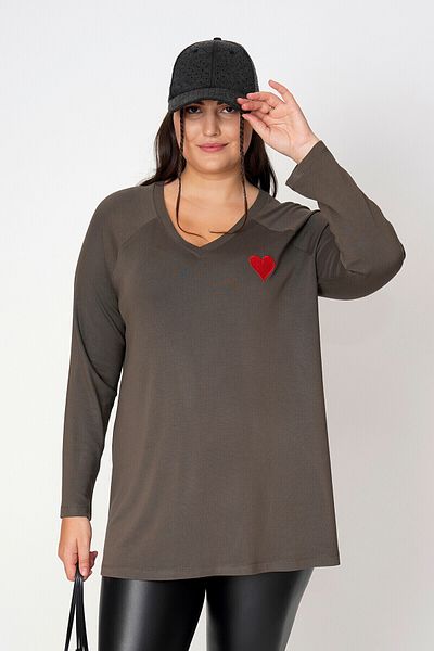 Büyük Moda Heart Embroidered Thin Knitwear Sweater