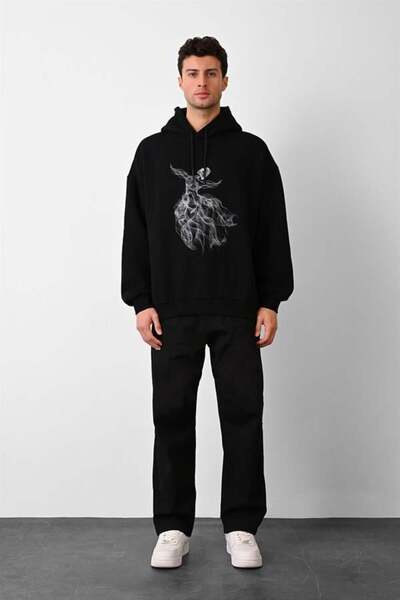 Dembu Semazen Tasarım Kapüşonlu Siyah 3 İplik Şardonlu Sweat 24'