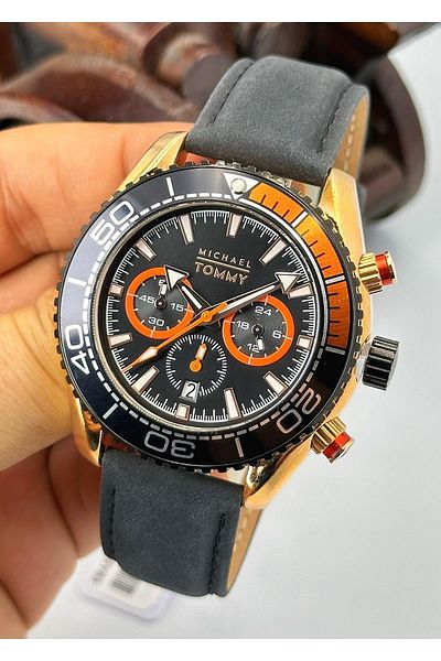 MICHAEL TOMMY 5 Atm Waterproof Steel Case Leather Cord Men's Wristwatch