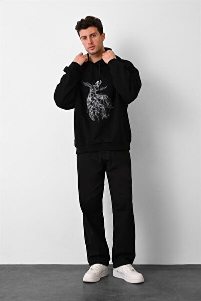 Dembu Semazen Tasarım Kapüşonlu Siyah 3 İplik Şardonlu Sweat 24'