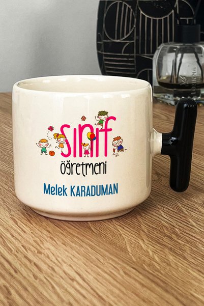 Hedizu Kişiye Özel Kadın Sınıf Öğretmeni -2- Kupa Bardak T Kulplu Siyah