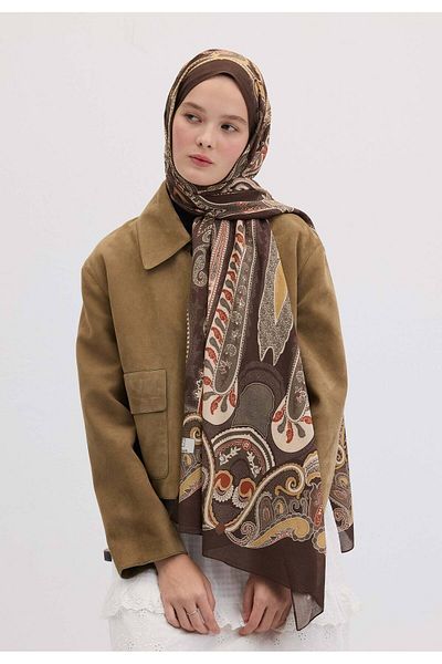 Fresh Coffee Color Evrin Patterned Shawl
