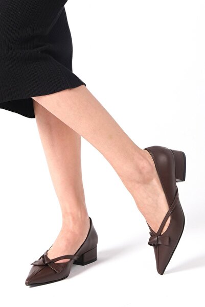 Mio Gusto Hnědé dámské boty na nízkém podpatku z pravé kůže Lisa