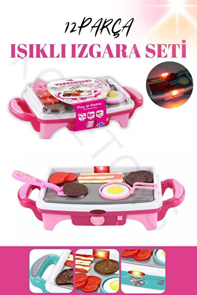 kosetoys Mangal Seti Işıklı Pilli Kız Erkek Şef Çocuk Oyuncak Izgara Pembe