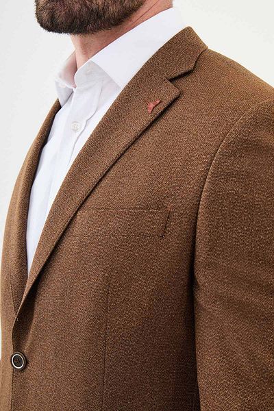 Mcr Patterned Slim Fit Mono Collar Wool Men's Jacket Camel - 41403.24K