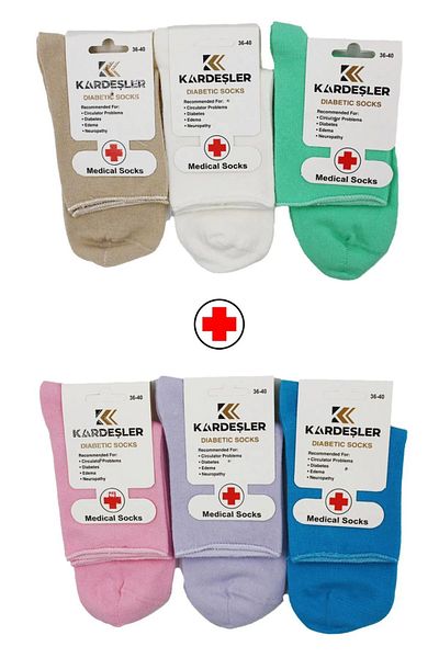 KARDEŞLER ÇORAP Women's Multicolored Half Conch Diabetic Sugar Socks Cotton Non-Squeezing Socks Pack of 6