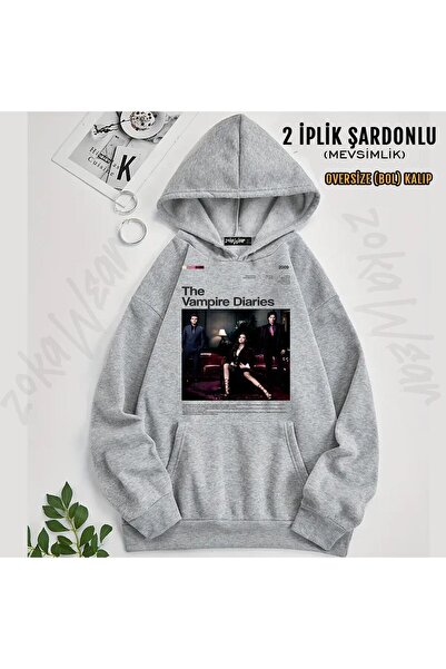 ZOKAWEAR Оверсайз-светр з капюшоном і принтом з серіалу «Щоденники вампіра» (2 нитки)