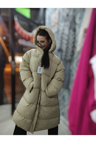 Sublime Butik Palton puf supradimensionat de damă, bej, extra lung