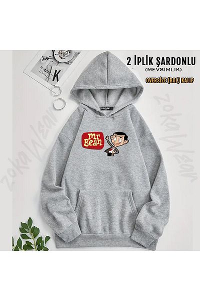 ZOKAWEAR Mr. Bean B Printed Hooded Oversize Sweatshirt (2 Thread)