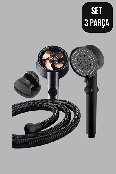 CocoVia Turbo Duş Seti | 5 Fonksiyonlu Pervaneli Duş Başlığı + Mafsal + Hortu...