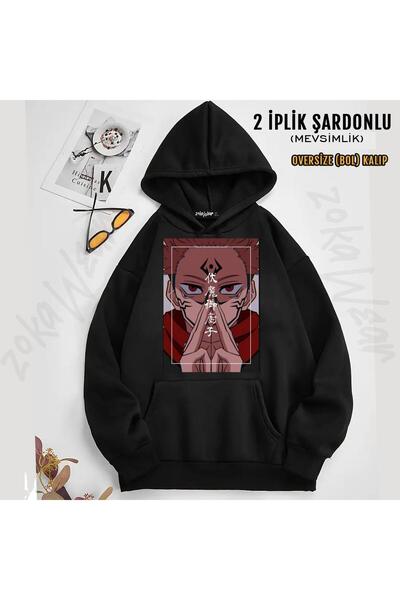 ZOKAWEAR Jujutsu Kaisen Sukuna Character Printed Hooded Sweatshirt (2 Thread)