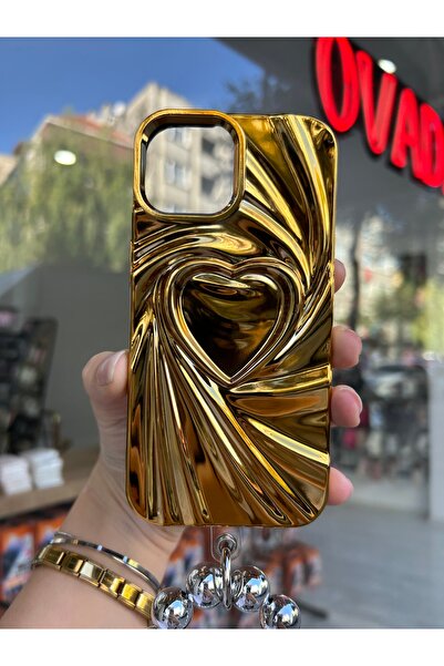 OVADA İphone 12/12 Pro Uyumlu 3D Kalp Desenli Charmlı Parlak Silikon Kılıf