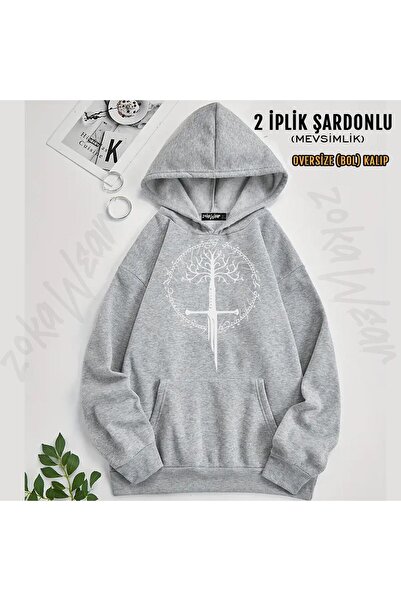 ZOKAWEAR Hanorac supradimensionat cu glugă cu imprimeu Narsil Lord of the Rin...