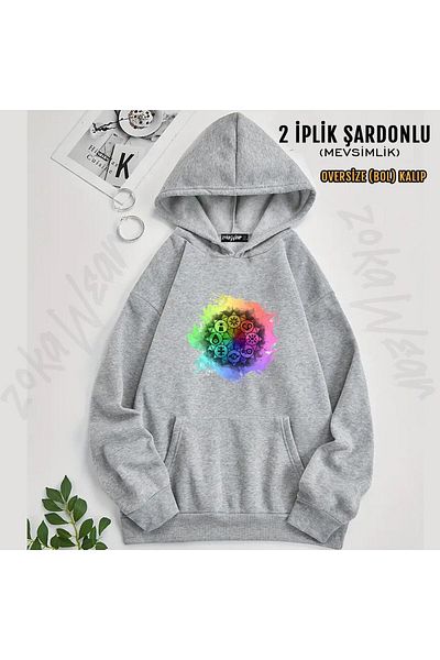 ZOKAWEAR Digimon Mandala Paint Printed Hooded Oversize Sweatshirt (2 Thread)