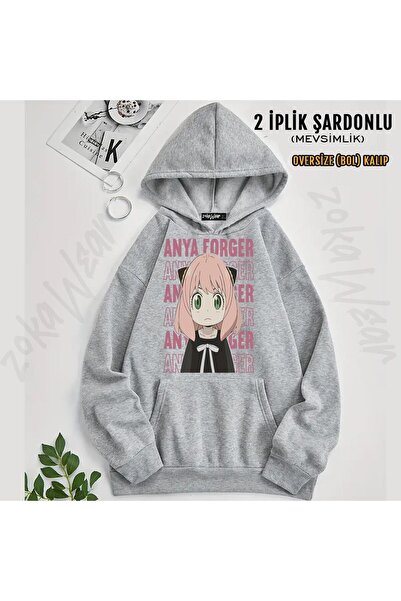 ZOKAWEAR Hanorac supradimensionat cu glugă cu imprimeu Spy X Family Anya Forg...