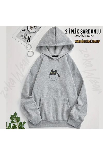 ZOKAWEAR Pocket Toothless Printed Hooded Oversize Sweatshirt (2 Thread)