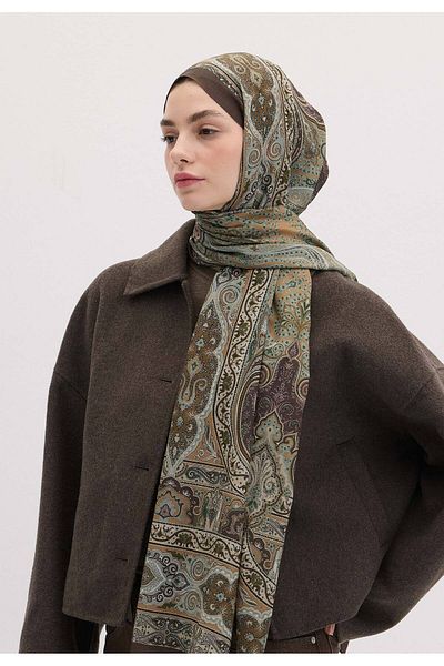 Fresh Brown Vera Patterned Shawl