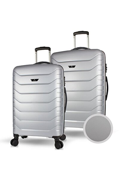 My Valice Solid PP Polipropilen Kırılmaz Orta ve Büyük Boy Gümüş Gri 2'li Valiz Seti