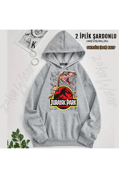 ZOKAWEAR Jurassic Park Tropical Dark Printed Hooded Oversize Sweatshirt (2 Thread)