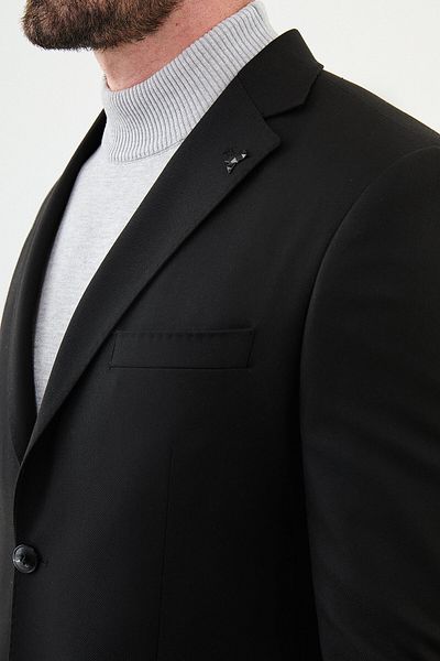 Mcr Plain Black Slim Fit Bag Pocket Mono Collar Point Stitching Men's Jacket
