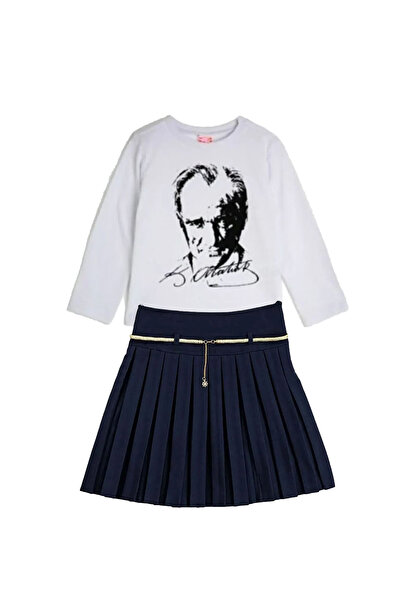 nacar çarşı Tricou Ataturk alb cu mânecă lungă pentru fete, combinație cu fus...