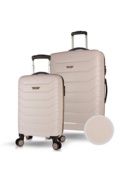 My Valice Solid PP Polipropilen Kırılmaz Kabin ve Büyük Boy Krem 2'li Valiz Seti