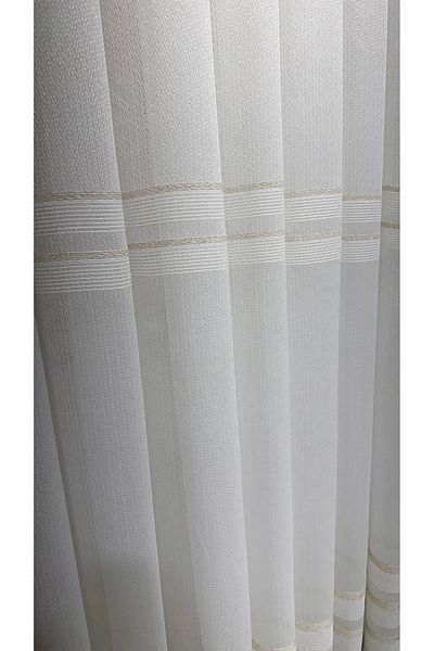 NİVEMESHOME Nivemeshome Haven 3023 - Gold Detailed, 1/3 Close Pleated Tulle Curtain