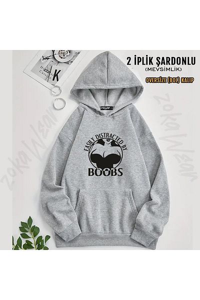 ZOKAWEAR Boobs Printed Hooded Oversize Sweatshirt - Training Shirt (2 Thread)