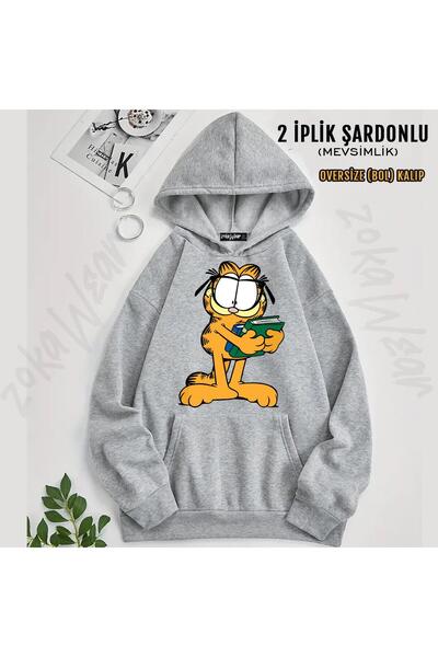 ZOKAWEAR Hanorac supradimensionat cu glugă cu imprimeu Garfield v3 (2 fire)