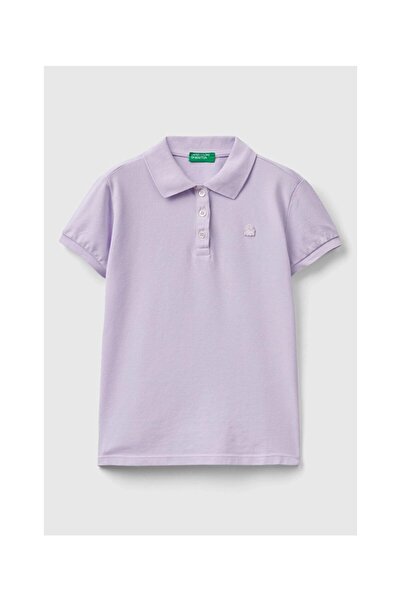 United Colors of Benetton Tricou Polo Pique pentru fete cu logo liliac