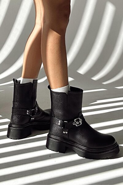 nope21shoess Pablo Siyah Hakiki Deri Bot