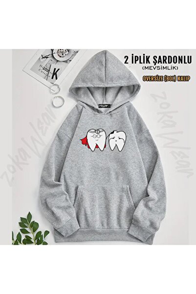 ZOKAWEAR Hanorac supradimensionat cu glugă cu imprimeu Dentist Teeth (2 fire)