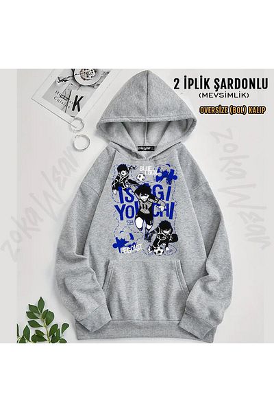 ZOKAWEAR Isagi Yoichi Blue Lock Printed Hooded Oversize Sweatshirt (2 Thread)