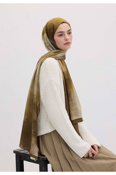 Fresh Olive Green Tie-Dye Patterned Shawl