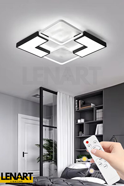 Lenart Lighting Tetris Kare Model Yüksek Aydınlatmalı Tavan Led Avize, 3 Renk Aydınlatma, Kumandalı Avize,spor Avize