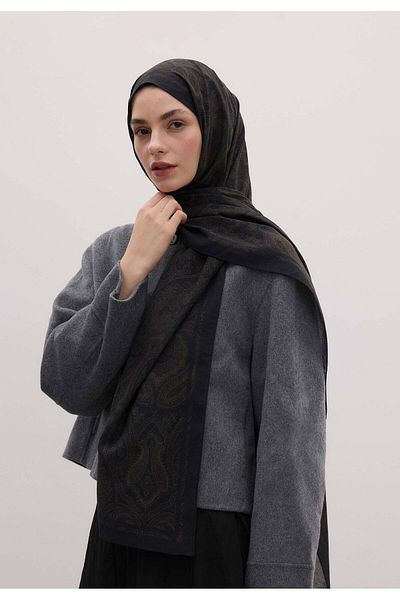 Fresh Black Nedra Patterned Shawl