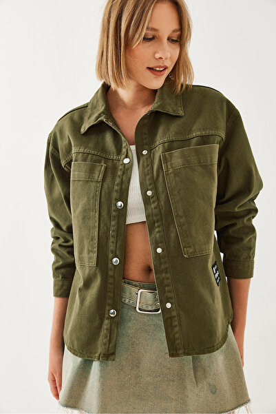 Bianco Lucci Kadın Çift Cepli Armalı Gabardin Gömlek 4462 60351150