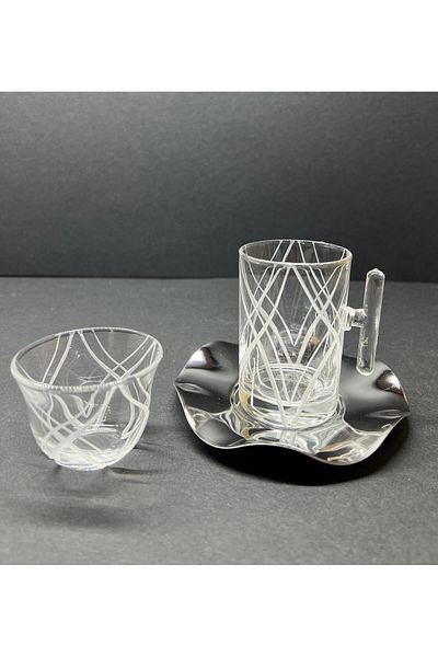 Eslim 18 Piece Modern Patterned Glass Coffee Cup and Mırra Set