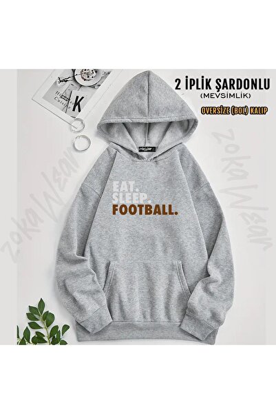 ZOKAWEAR Football Eat Sleep Printed Hooded Oversize Sweatshirt (2 Thread)