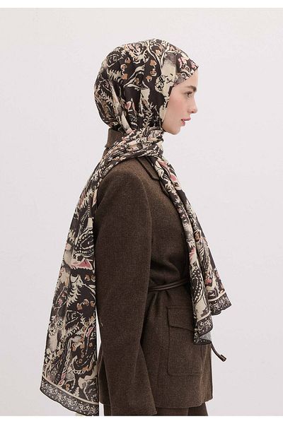 Fresh Anthracite Colored Floral Paisley Patterned Shawl