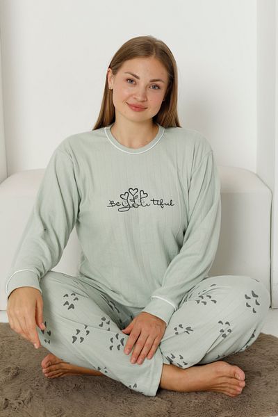 Wordex Fwn 3201 Interlock Hearts Embroidered Winter Plus Size Women's Pajamas Set