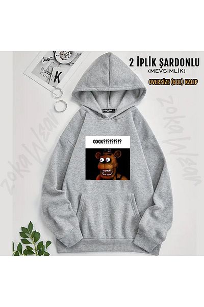 ZOKAWEAR Fnaf Freddy Cock Meme Printed Hooded Oversize Sweatshirt (2 Thread)