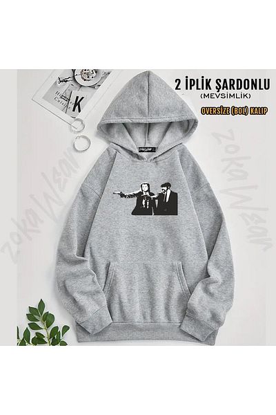 ZOKAWEAR Hanorac supradimensionat cu glugă cu glugă cu imprimeu film VOversizent And Jules (2 fire)