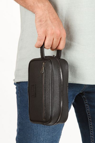 Newish Unisex Black Vegan Leather Personal Care and Travel Bag