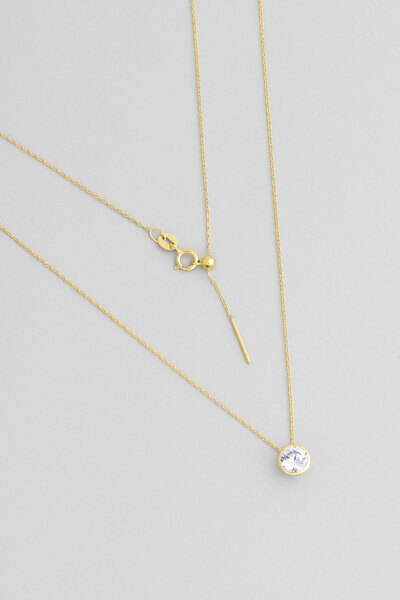 So CHIC... Yuvarlak Kesim 18 Ayar Sarı Altın Kaplama 45 Cm Gümüş Tek Taş Kolye